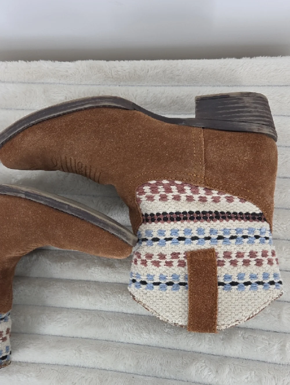 Roper Brown Suede Ankle Boots with Woven Multi-Color Shaft